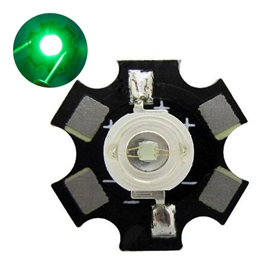 Led Smd 3W Verde Con Disipador Acuario Pecera