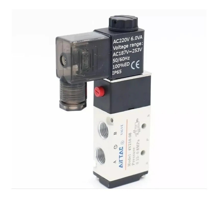 Válvula Neumática Airtac 4V210-08 220V AC 5 Vías 2 Posiciones
