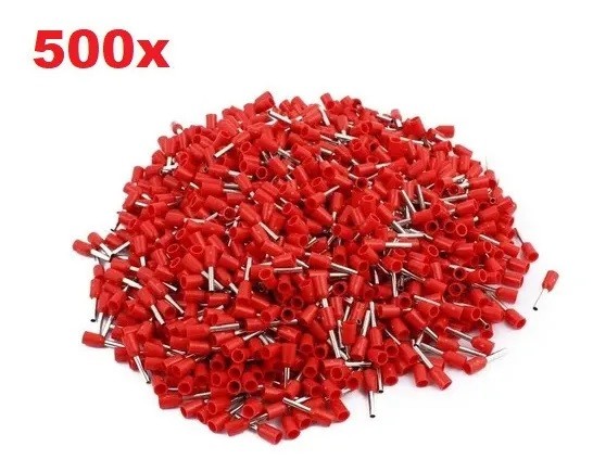 500x Terminales Ferrules Cal 12 AWG Cilíndricas Eléctricas Aisladas Cable E4009 ROJO