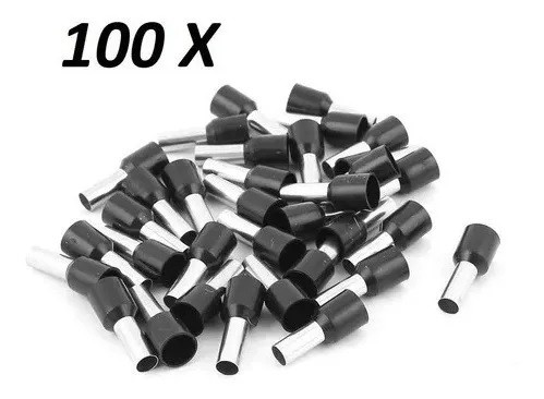 100x Terminales Ferrules Cal 14 AWG Cilíndricas Eléctricas Aisladas Cable E2508 NEGRO