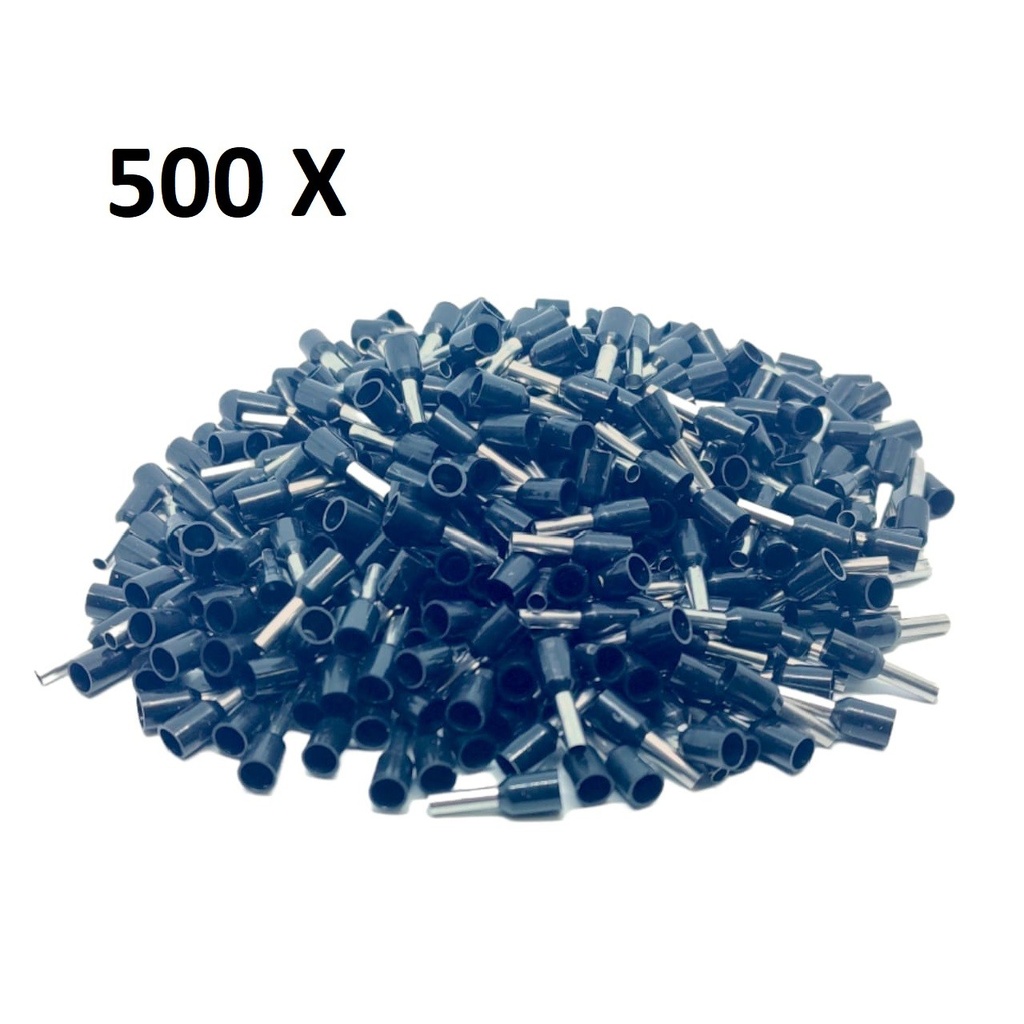 500x Terminales Ferrules Cal 14 AWG Cilíndricas Eléctricas Aisladas Cable E2508 NEGRO
