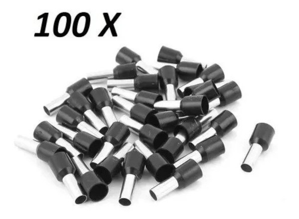 100x Terminales Ferrules Cal 16 AWG Cilíndricas Eléctricas Aisladas Cable E1508 NEGRO