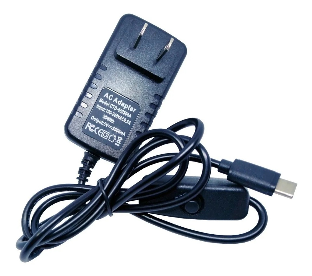 Eliminador Adaptador 5V 3A Plug USB Tipo C Para Raspberry Pi 4 Con Switch