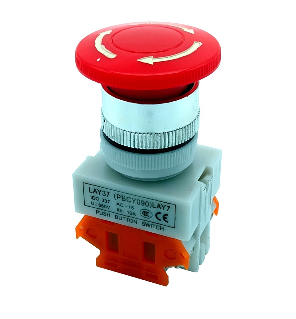 Botón Paro de Emergencia Rotatorio 660V 10A LAY37 PBC090 LAY7 NC-NC