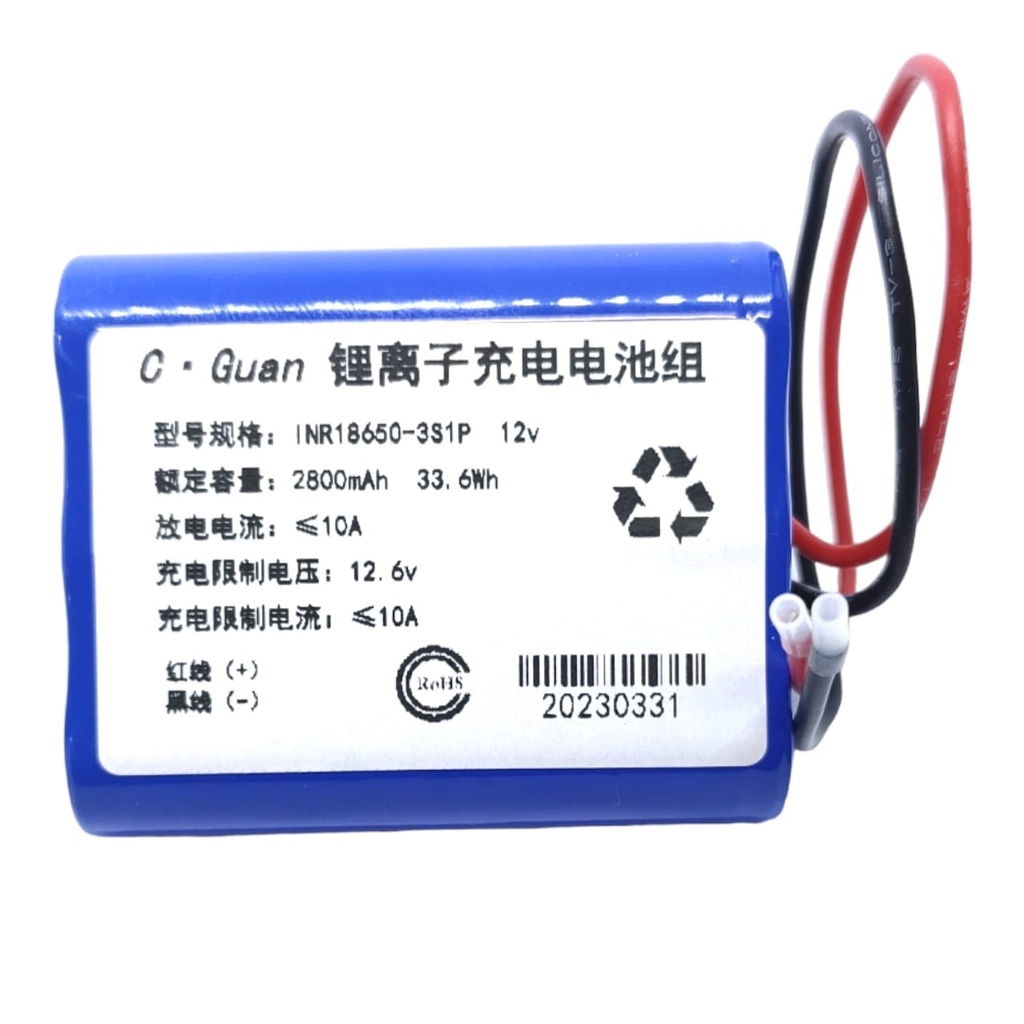 Pila Batería Recargable De Litio Inr18650-3S1P 12V 2.8Ah