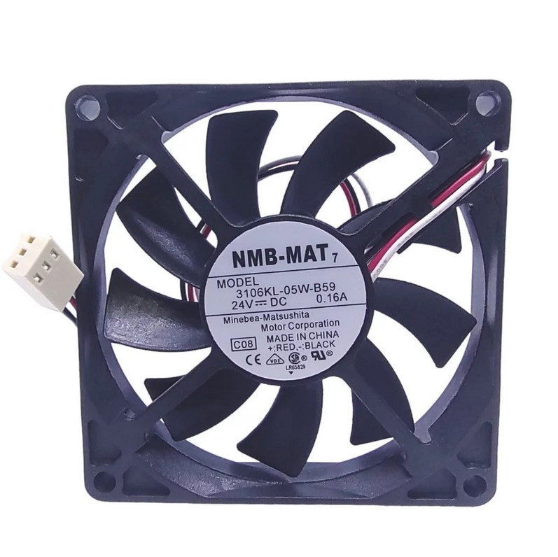 Ventilador NMB-MAT 3106KL-05W-B59 C08 24VDC 0.16A  80mm x 15mm x 80mm Con Conector Blanco de tres pines