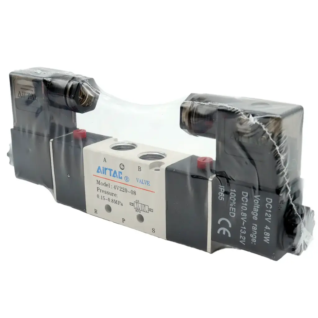 Válvula Neumática Airtac 4V220-08 12V DC 5 Vías 2 Posiciones Doble Bobina