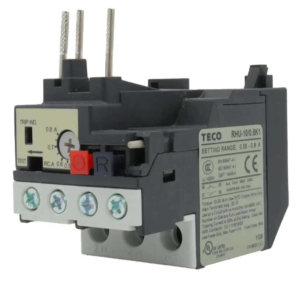 Relevador Relay Relé TECO RHU-10/0.8K1 Sobrecarga de Temperatura 0.55A - 0.8A