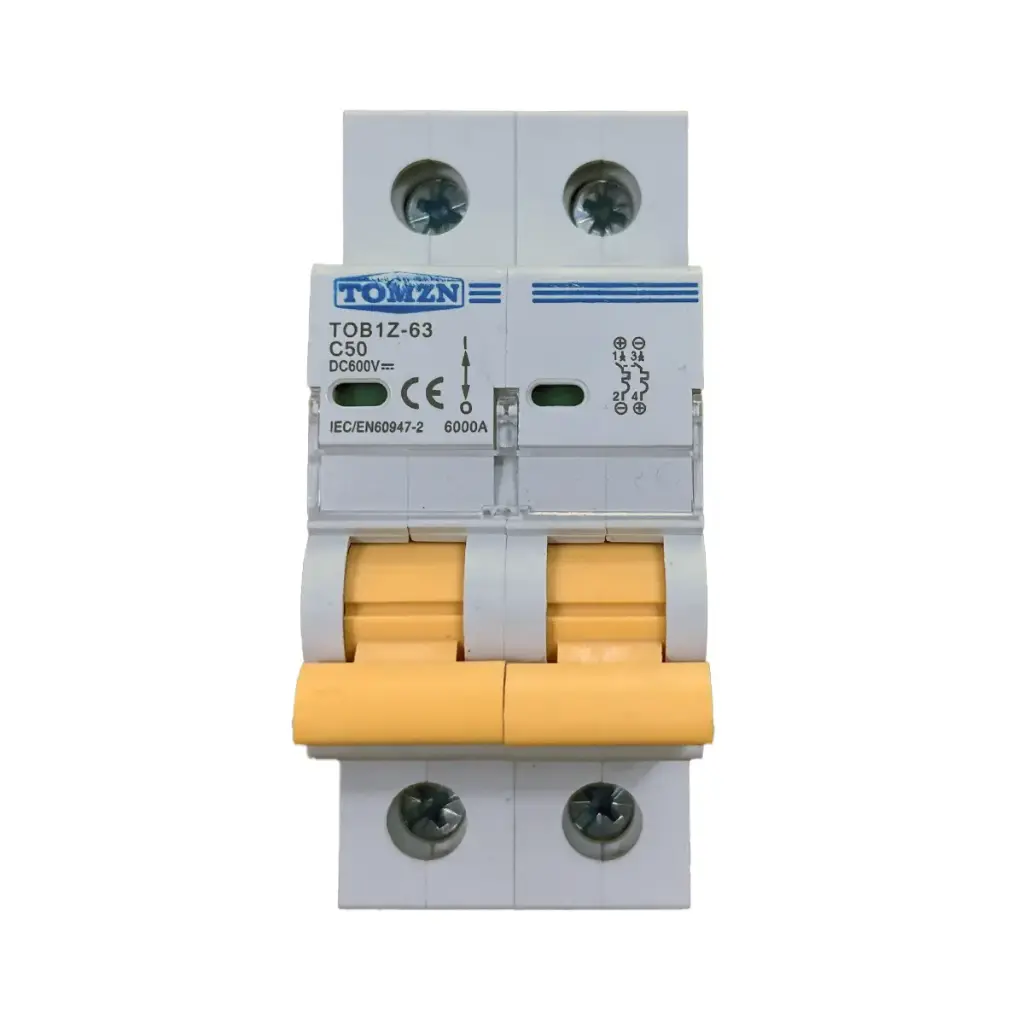 Interruptor Termomagnético TOMZN TOB1Z-63 C50 600V DC 50A Solar Fotovoltaico