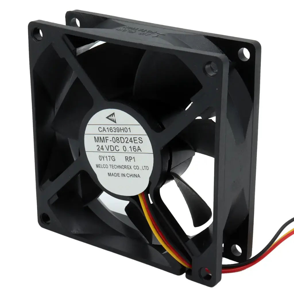 Ventilador Melco Technorex CA1639H01 MMF-08D24ES 24V DC 0.16A 80mm x 80mm x 25mm Conector Blanco 3 Cables