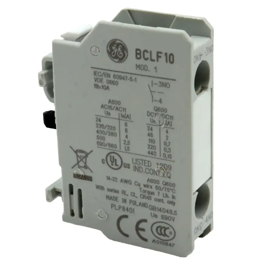 Bloque De Contacto Auxiliar General Electric BCLF10 10A 600V AC Normalmente Abierto NA