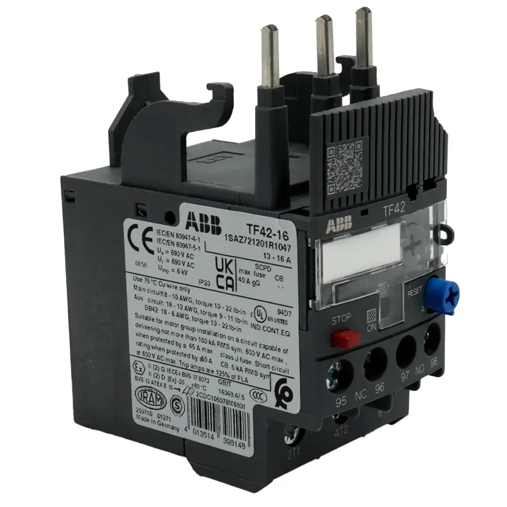 Relevador Relé Relay ABB 1SAZ721201R1047 TF42-16 13A - 16A 600V AC/DC Sobrecarga Térmica