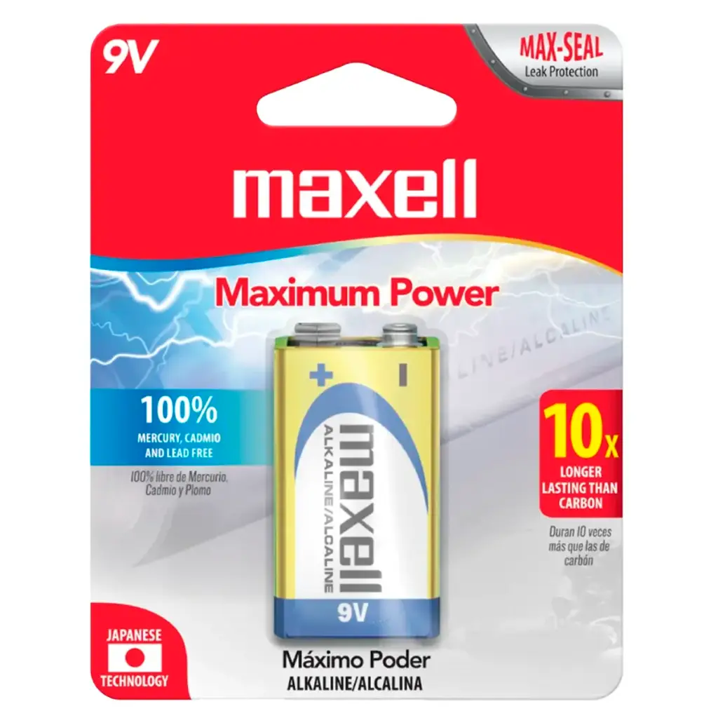 Pila Batería Maxell 6LR61 Cuadrada 9V Alcalina