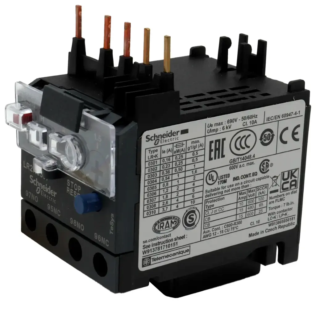 Relevador Relé Relay Térmico Sobrecarga Ajustable TeSys Control Schneider Electric LR2K0307 1.2 ... 1.8 A Clase 10A