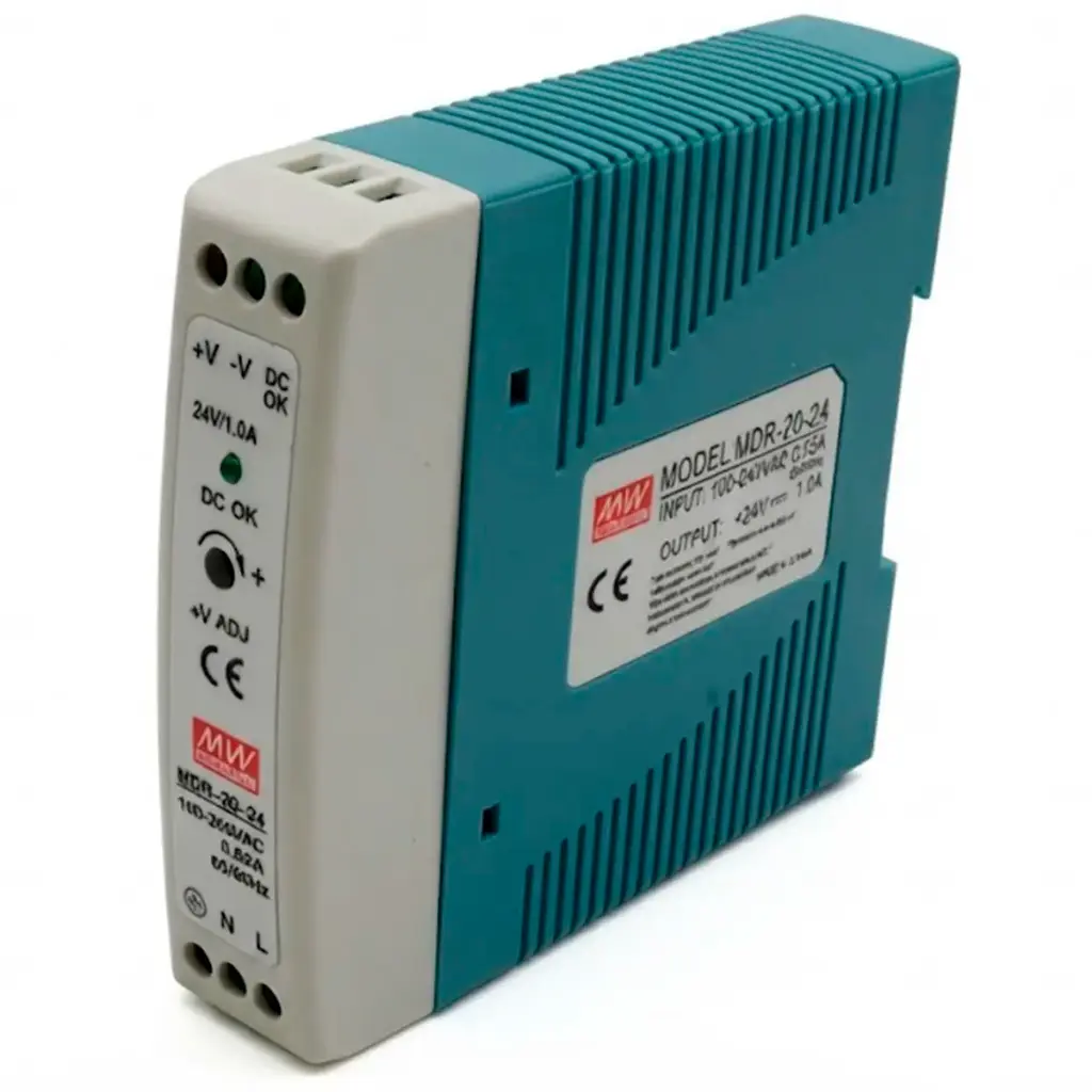Eliminador Transformador Fuente Poder Driver Mean Well MDR-20-24 100-240V AC 0.55A 24V DC 1A 24W Riel DIN