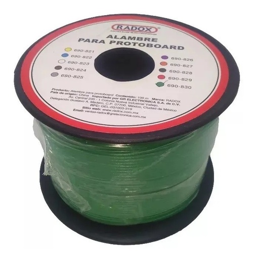 [1566] Rollo de alambre para protoboard verde 100 m.