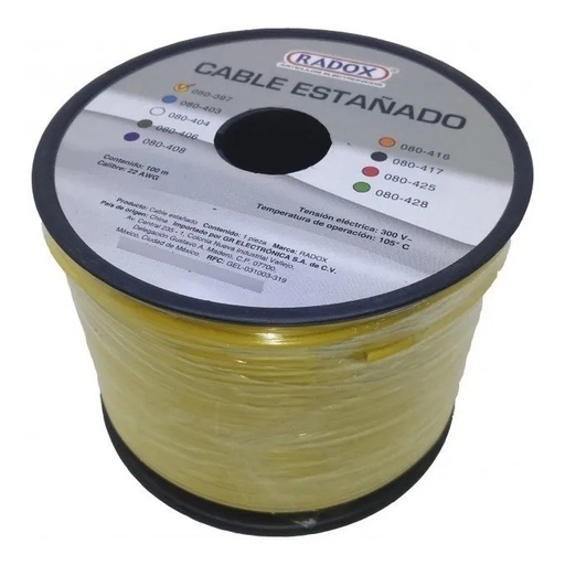 [1973] Rollo de cable estañado calibre 22 amarillo 100m