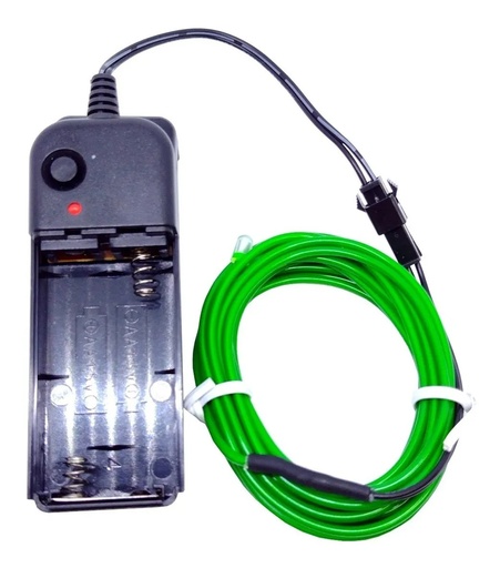 [2867] Cable Tira Hilo 3m Luminoso Luz Neon Verde Con Portapila DJ Tron LED
