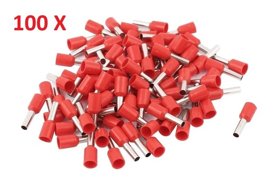 [3025] 100x Terminales Ferrules Cal 14 AWG Cilíndricas Eléctricas Aisladas Cable E2508 ROJO