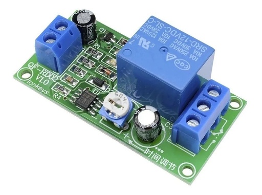 [3074] Módulo relevador retardo tiempo Ne555 ajustable 0.1s-50s 12v