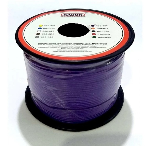 [3109] Rollo de cable estañado calibre 22 morado 100m.