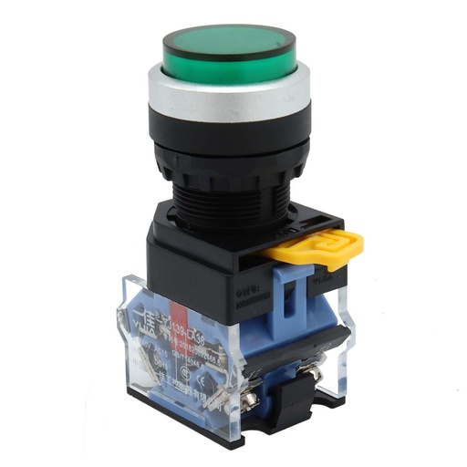 [4875] Interruptor Botón Pulsador Push Button Arranque Industrial Yijia YJ139-LA38 1NO+1NC Verde
