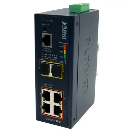 [5152] Switch Administrable Industrial PLANET IGS-5225-4P2S L2+ 4-Port 10/100/100T 802.3at PoE + 2-Port 100/1000X SFP