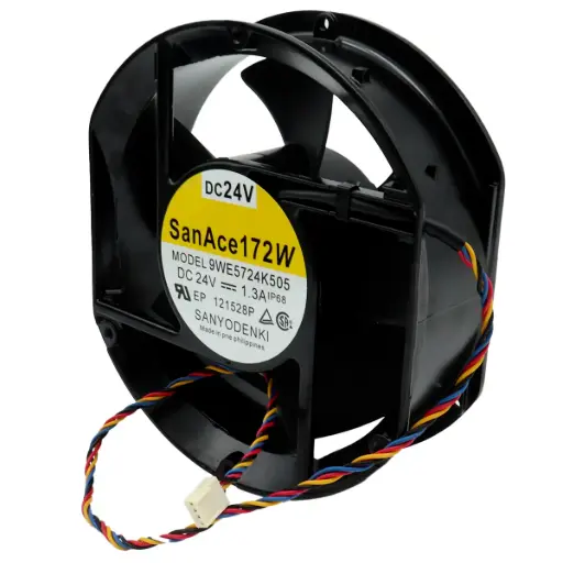 [5168] Ventilador Sanyo Denki SanAce172W 9WE5724K505 24VDC 1.3A 31.2W 175 x 58 x 155mm 5 Aspas 4 Cables Conector Blanco