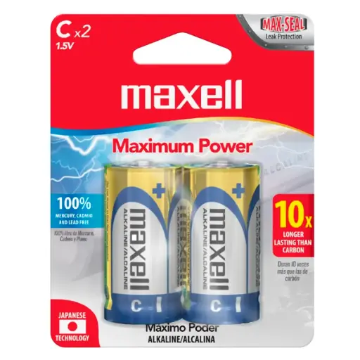 [5384] 2x Pila Batería Maxell Tipo C LR14(GD) 1.5V Alcalina