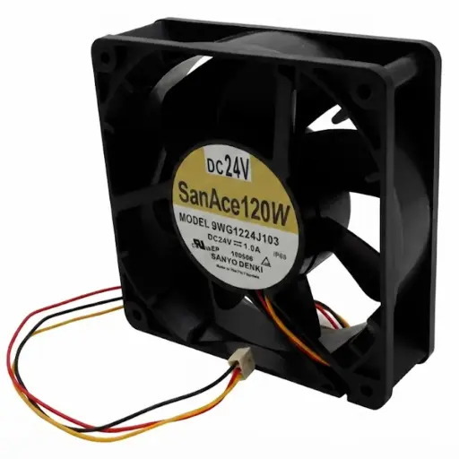 [5753] Ventilador Sanyo Denki SanAce120W 9WG1224J103 24V DC 1A 24W 120 mm x 120 mm x 38 mm Conector Blanco 3 Pines 3 Cables